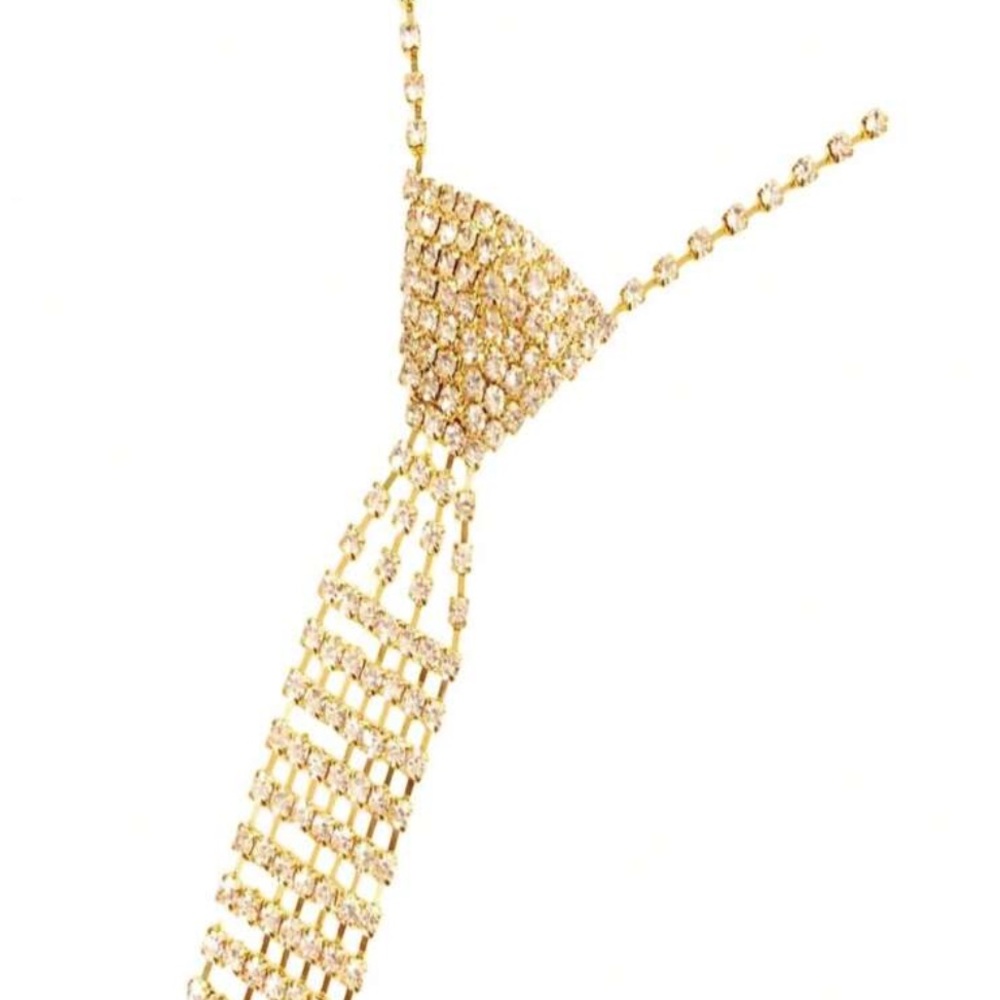 Cubic Zirconia Golden Necktie Necklace - Picture 3 of 6